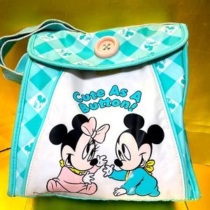 DISNEY BABIES VTG 90’s MICKEY & MINNIE CUTE AS A BUTTON INSULATED BOTTLE TOTE